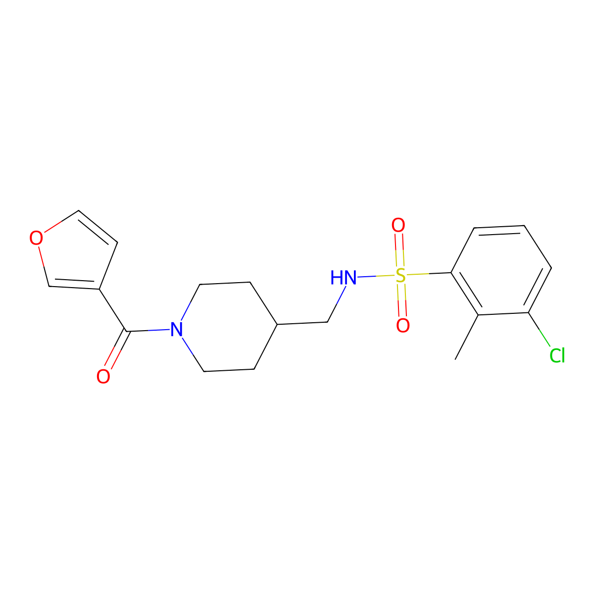 3-chloro-N-((1-(furan-3-carbonyl)piperidin-4-yl)methyl)-2-methylbenzenesulfonamide molecular structure, CAS 1396868-46-4
