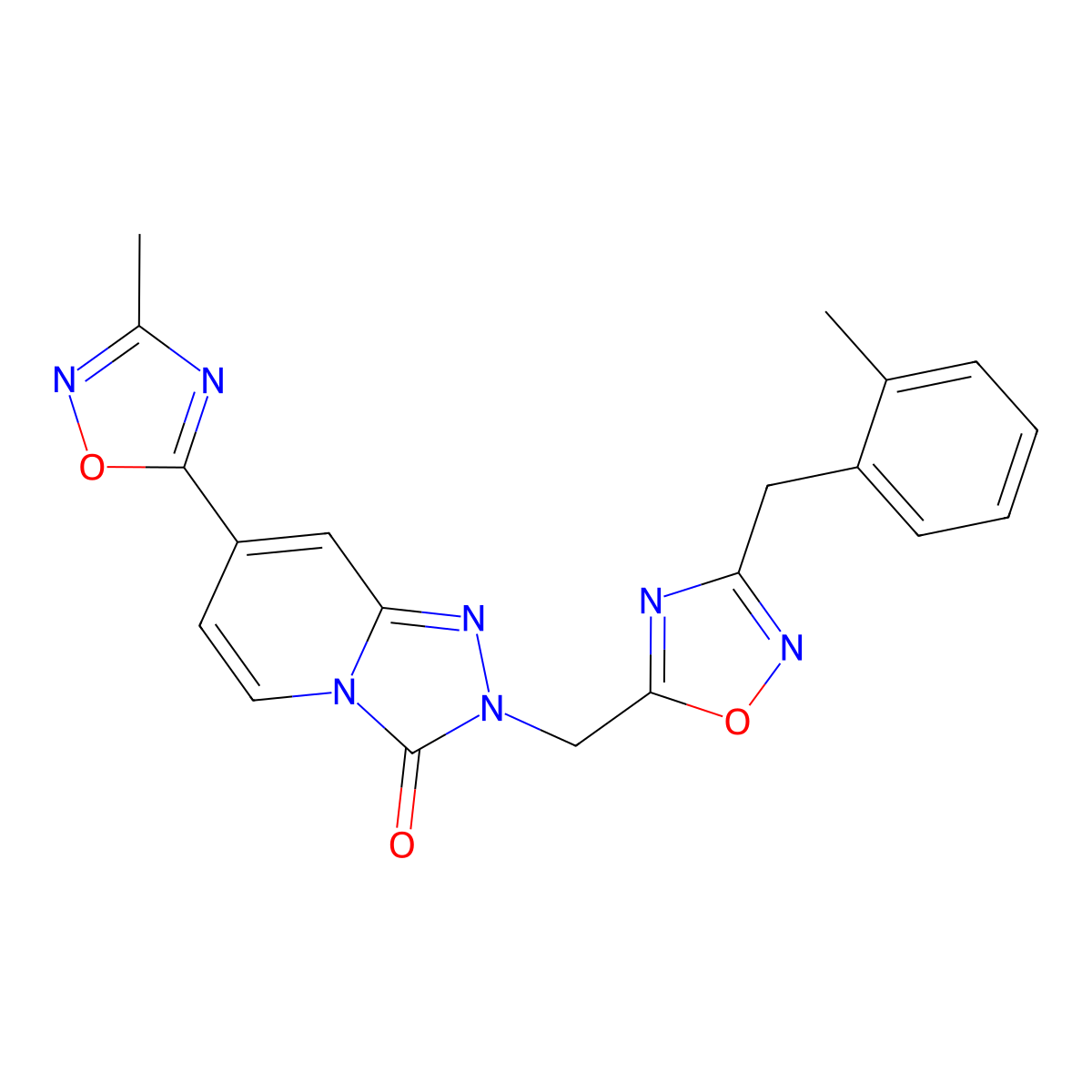 2-{[3-(2-methylbenzyl)-1,2,4-oxadiazol-5-yl]methyl}-7-(3-methyl-1,2,4-oxadiazol-5-yl)[1,2,4]triazolo[4,3-a]pyridin-3(2H)-one molecular structure, CAS 1396868-47-5