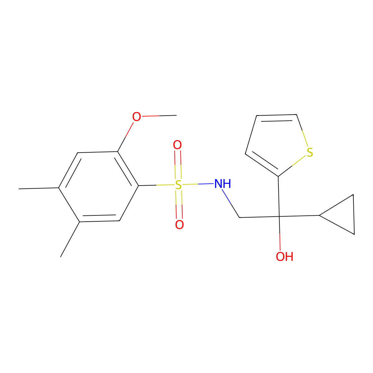 N-(2-cyclopropyl-2-hydroxy-2-(thiophen-2-yl)ethyl)-2-methoxy-4,5-dimethylbenzenesulfonamide molecular structure, CAS 1396868-48-6