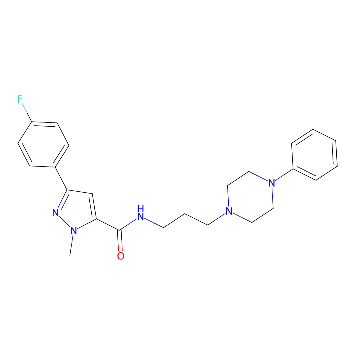 3-(4-fluorophenyl)-1-methyl-N-[3-(4-phenylpiperazin-1-yl)propyl]-1H-pyrazole-5-carboxamide molecular structure, CAS 1396868-51-1
