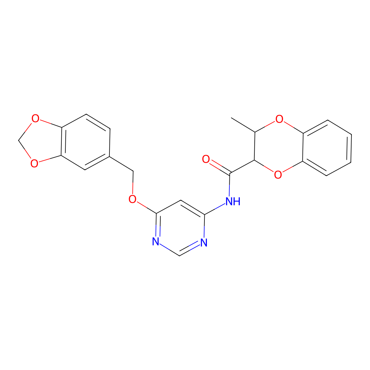 N-(6-(benzo[d][1,3]dioxol-5-ylmethoxy)pyrimidin-4-yl)-3-methyl-2,3-dihydrobenzo[b][1,4]dioxine-2-carboxamide molecular structure, CAS 1396868-54-4