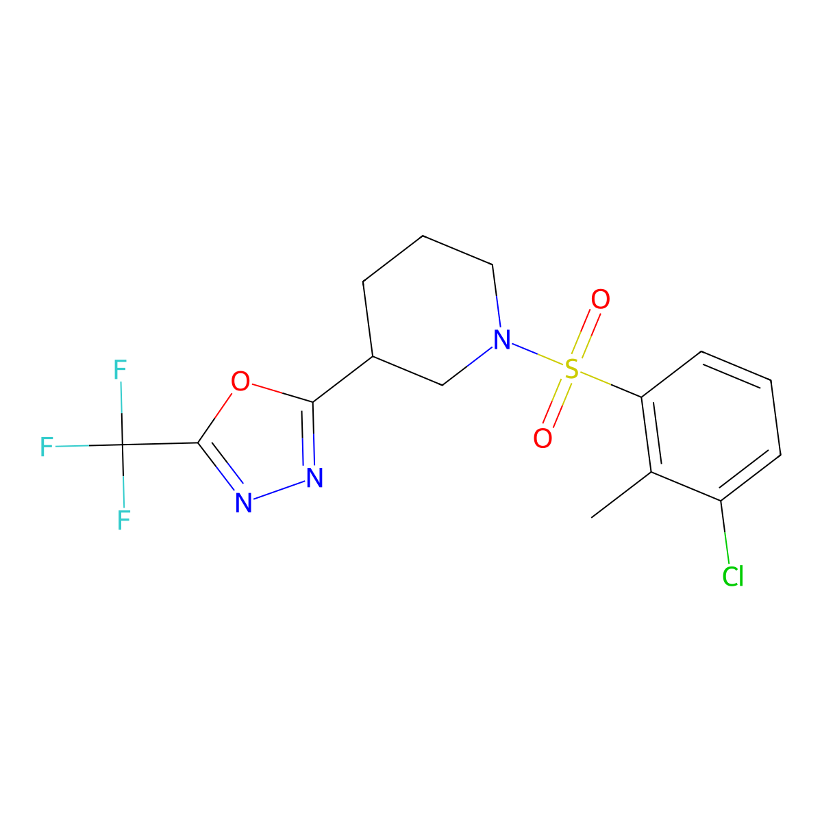 2-(1-((3-Chloro-2-methylphenyl)sulfonyl)piperidin-3-yl)-5-(trifluoromethyl)-1,3,4-oxadiazole molecular structure, CAS 1396868-55-5