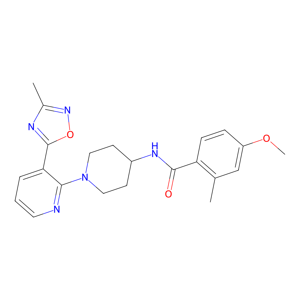 4-methoxy-2-methyl-N-{1-[3-(3-methyl-1,2,4-oxadiazol-5-yl)pyridin-2-yl]piperidin-4-yl}benzamide molecular structure, CAS 1396868-56-6
