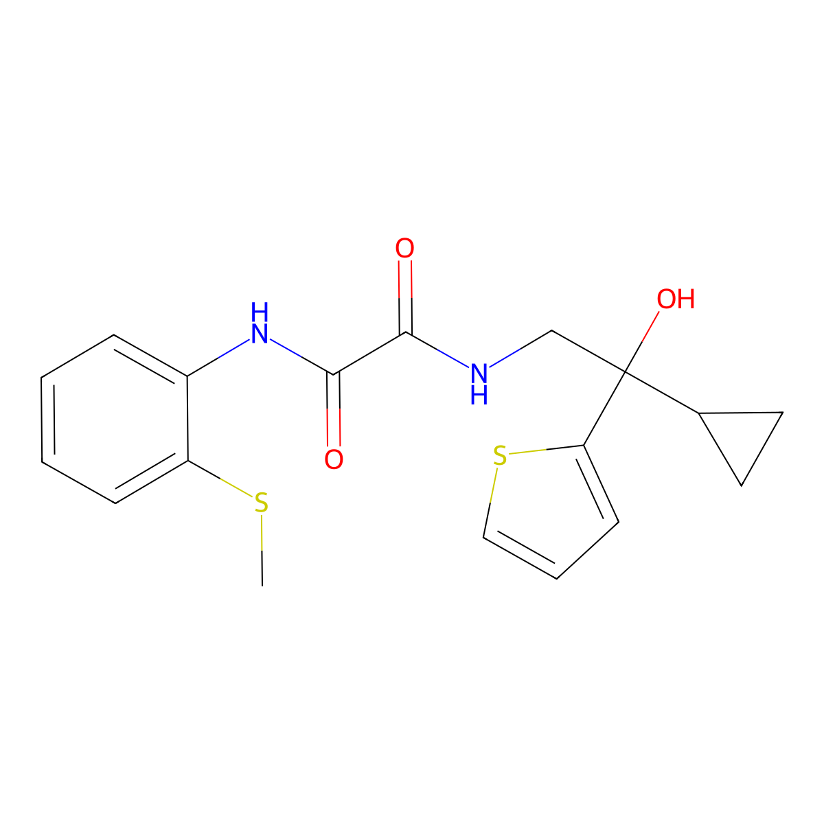N1-(2-cyclopropyl-2-hydroxy-2-(thiophen-2-yl)ethyl)-N2-(2-(methylthio)phenyl)oxalamide molecular structure, CAS 1396868-59-9