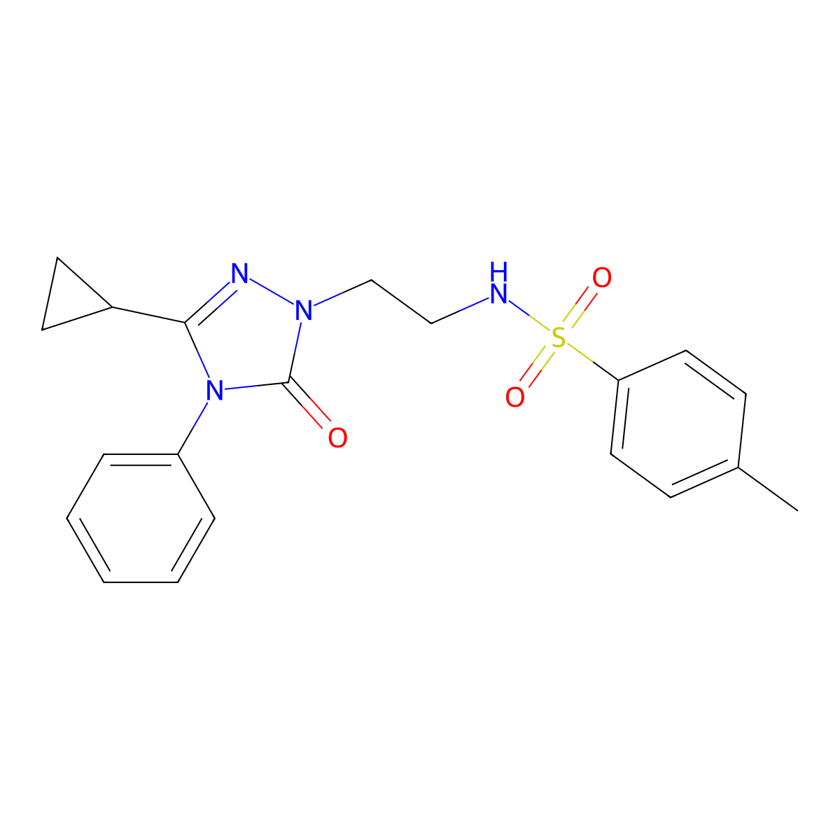 N-(2-(3-cyclopropyl-5-oxo-4-phenyl-4,5-dihydro-1H-1,2,4-triazol-1-yl)ethyl)-4-methylbenzenesulfonamide molecular structure, CAS 1396868-63-5