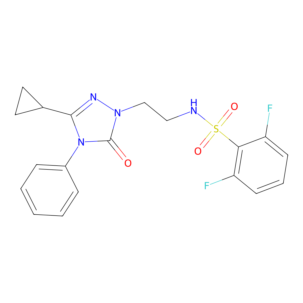 N-(2-(3-cyclopropyl-5-oxo-4-phenyl-4,5-dihydro-1H-1,2,4-triazol-1-yl)ethyl)-2,6-difluorobenzenesulfonamide molecular structure, CAS 1396868-67-9