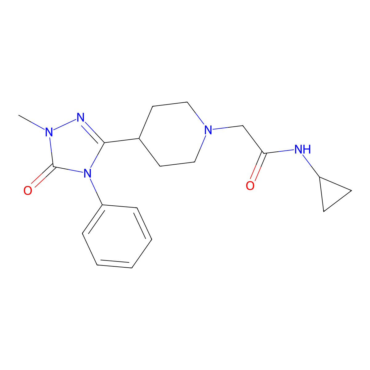 N-cyclopropyl-2-[4-(1-methyl-5-oxo-4-phenyl-4,5-dihydro-1H-1,2,4-triazol-3-yl)piperidin-1-yl]acetamide molecular structure, CAS 1396868-77-1