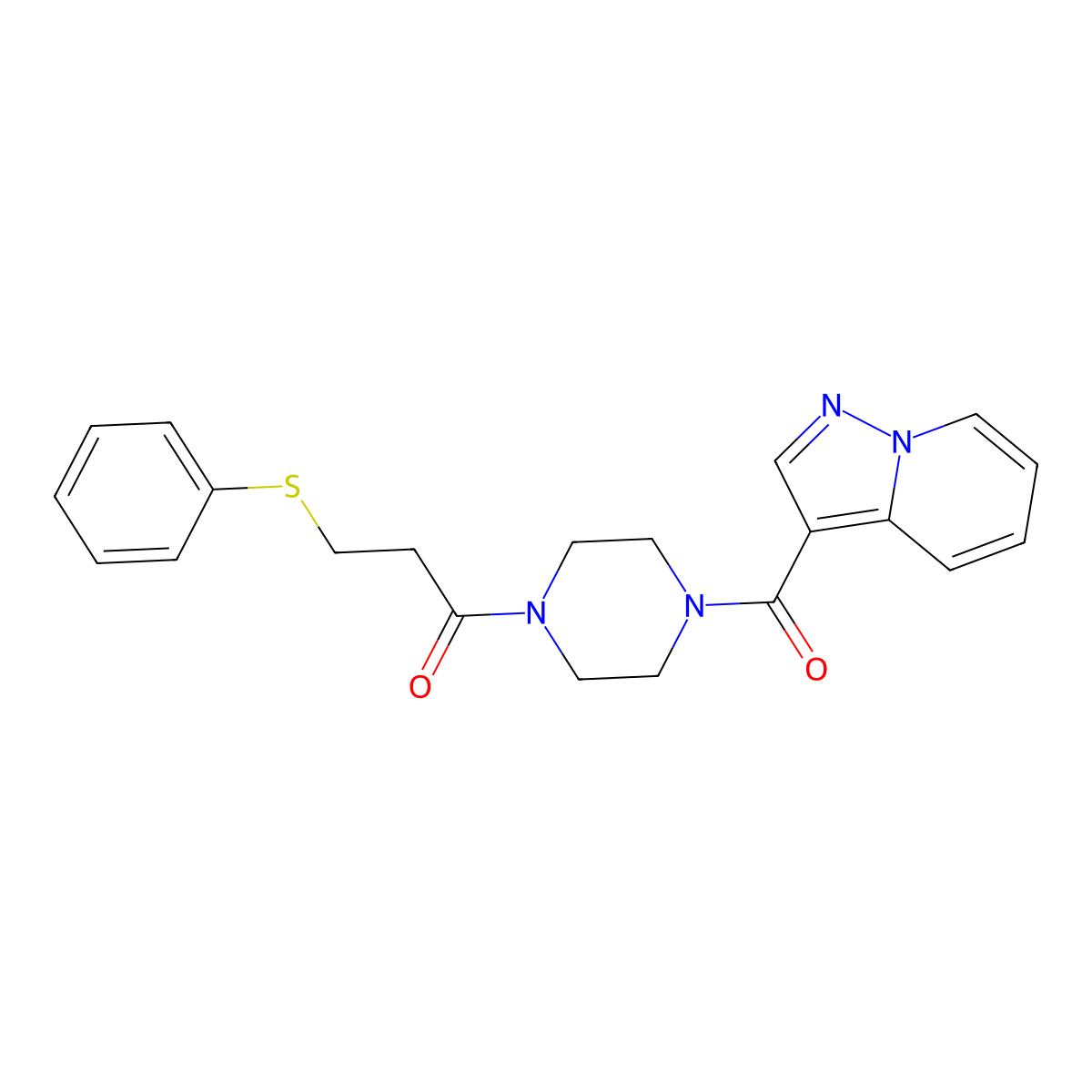 3-(Phenylthio)-1-(4-(pyrazolo[1,5-a]pyridine-3-carbonyl)piperazin-1-yl)propan-1-one molecular structure, CAS 1396868-83-9