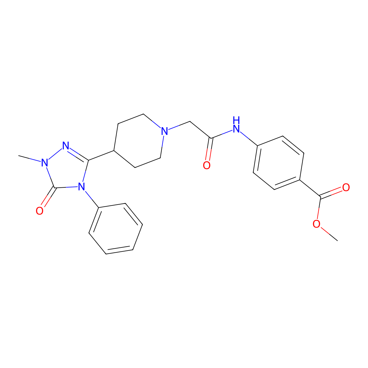 methyl 4-{2-[4-(1-methyl-5-oxo-4-phenyl-4,5-dihydro-1H-1,2,4-triazol-3-yl)piperidin-1-yl]acetamido}benzoate molecular structure, CAS 1396868-85-1