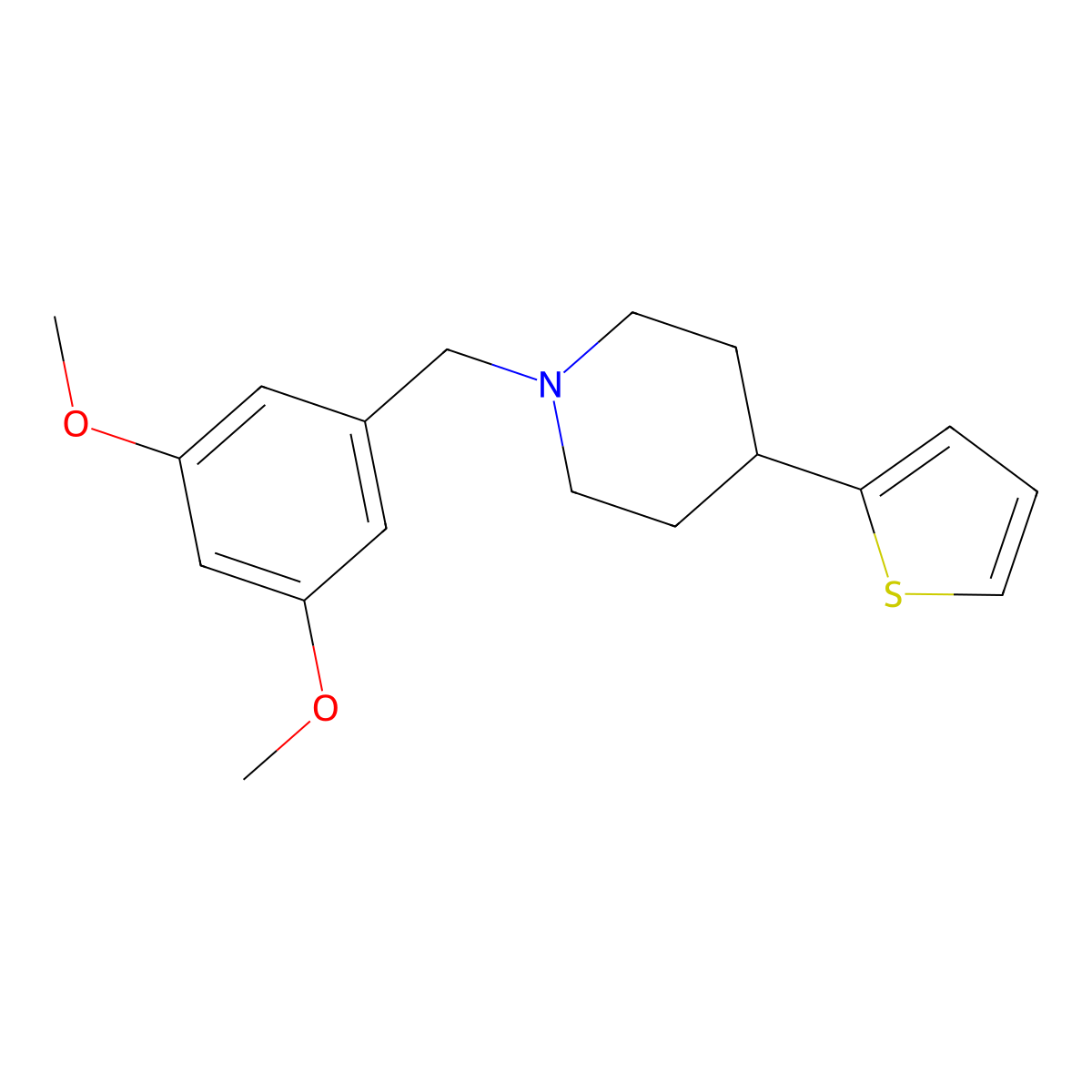 1-(3,5-Dimethoxybenzyl)-4-(thiophen-2-yl)piperidine molecular structure, CAS 1396868-89-5