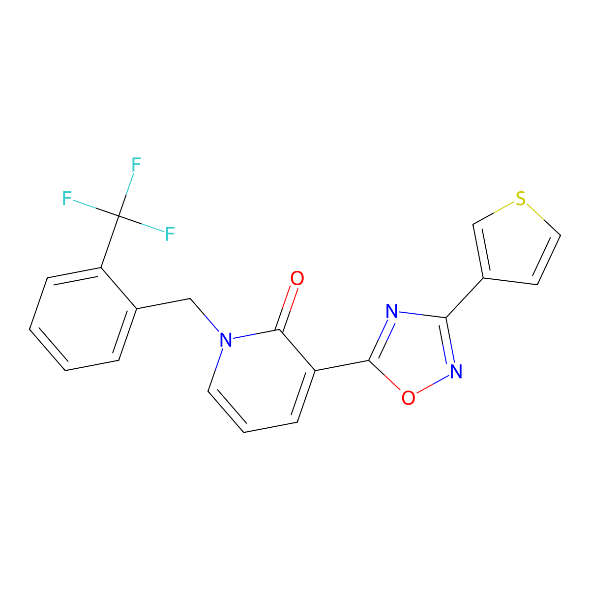 3-[3-(3-thienyl)-1,2,4-oxadiazol-5-yl]-1-[2-(trifluoromethyl)benzyl]pyridin-2(1H)-one molecular structure, CAS 1396868-92-0
