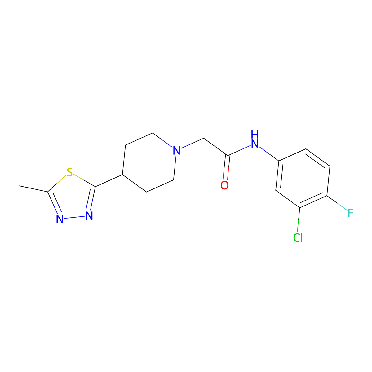 N-(3-chloro-4-fluorophenyl)-2-[4-(5-methyl-1,3,4-thiadiazol-2-yl)piperidin-1-yl]acetamide molecular structure, CAS 1396868-93-1