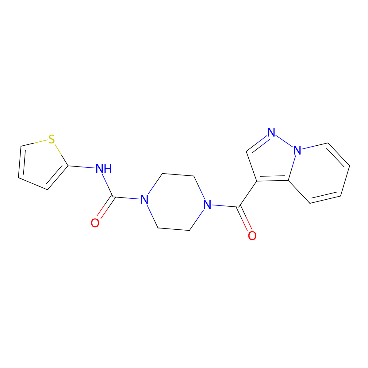 4-(pyrazolo[1,5-a]pyridine-3-carbonyl)-N-(thiophen-2-yl)piperazine-1-carboxamide molecular structure, CAS 1396868-94-2