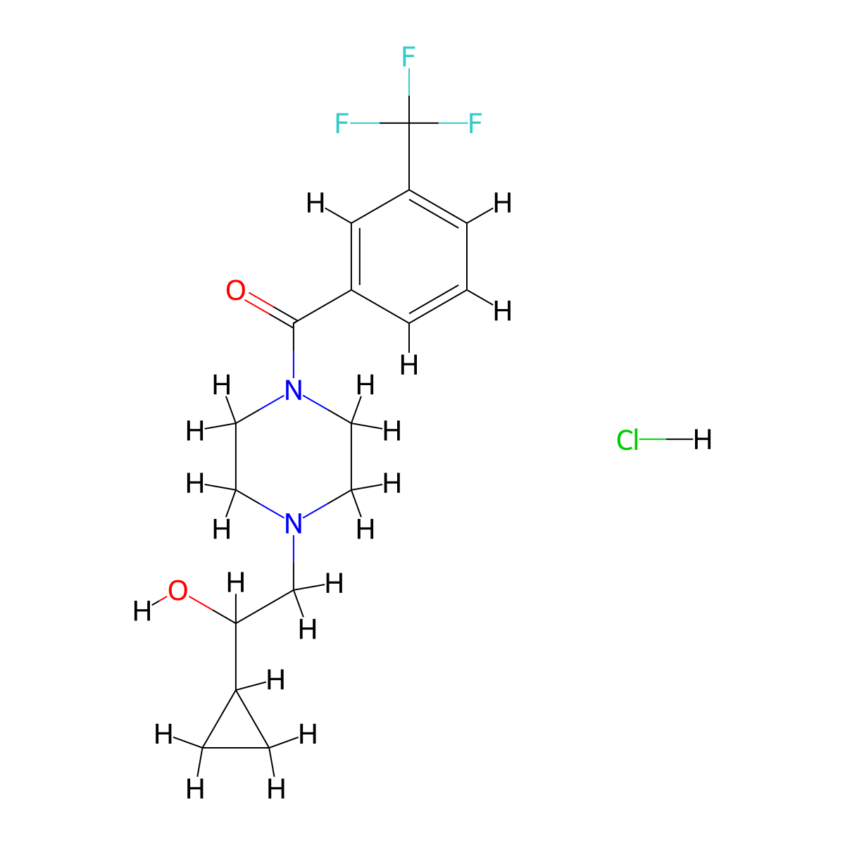 (4-(2-Cyclopropyl-2-hydroxyethyl)piperazin-1-yl)(3-(trifluoromethyl)phenyl)methanone hydrochloride molecular structure, CAS 1396868-95-3