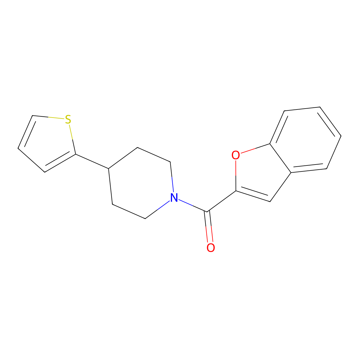 Benzofuran-2-yl(4-(thiophen-2-yl)piperidin-1-yl)methanone molecular structure, CAS 1396868-98-6