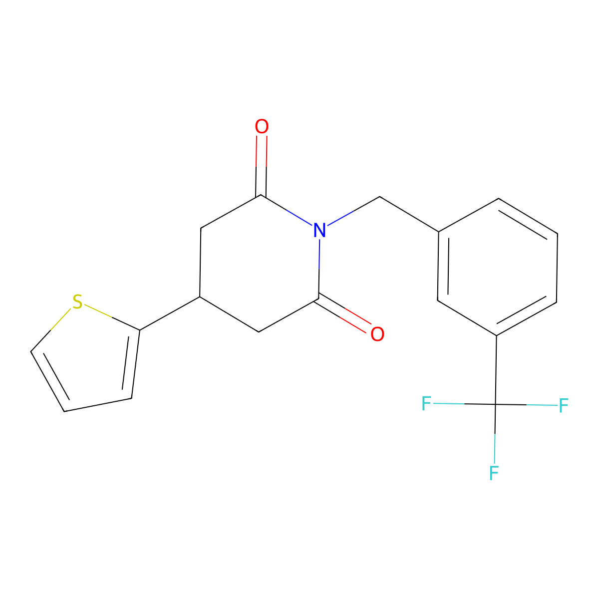 4-(Thiophen-2-yl)-1-{[3-(trifluoromethyl)phenyl]methyl}piperidine-2,6-dione molecular structure, CAS 1396868-99-7