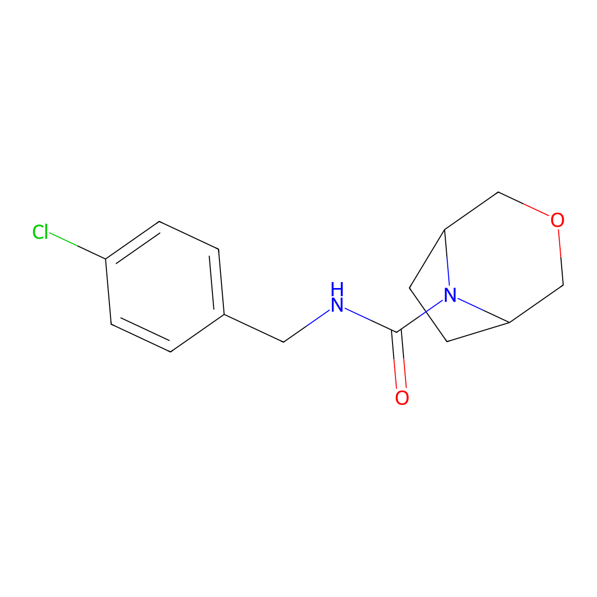 N-[(4-Chlorophenyl)methyl]-3-oxa-8-azabicyclo[3.2.1]octane-8-carboxamide molecular structure, CAS 1396869-00-3