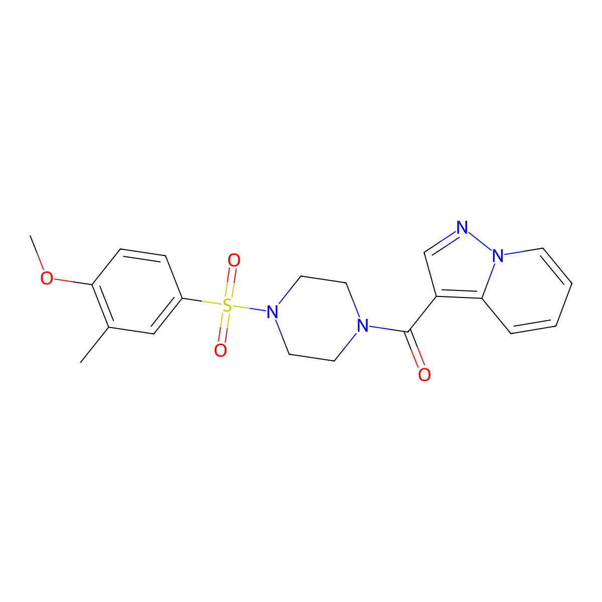 (4-((4-Methoxy-3-methylphenyl)sulfonyl)piperazin-1-yl)(pyrazolo[1,5-a]pyridin-3-yl)methanone molecular structure, CAS 1396869-01-4