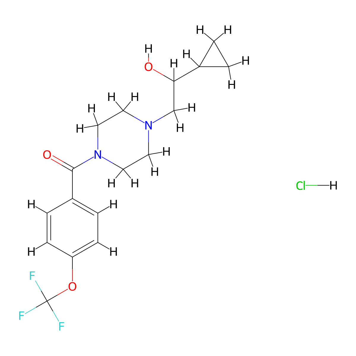 (4-(2-Cyclopropyl-2-hydroxyethyl)piperazin-1-yl)(4-(trifluoromethoxy)phenyl)methanone hydrochloride molecular structure, CAS 1396869-02-5
