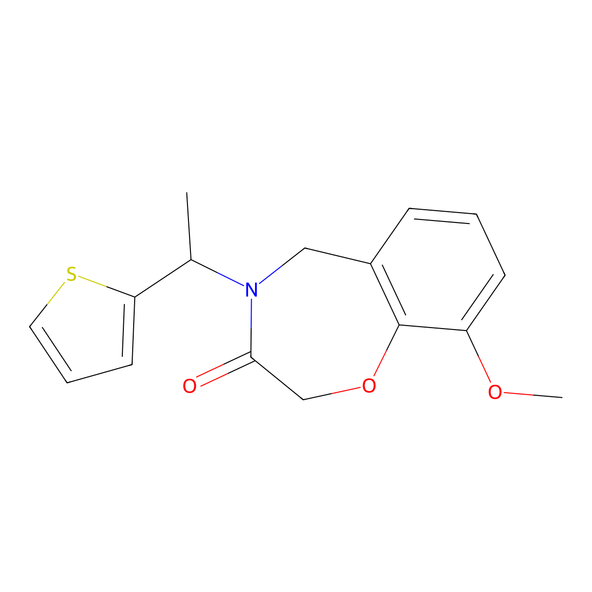 9-methoxy-4-[1-(2-thienyl)ethyl]-4,5-dihydro-1,4-benzoxazepin-3(2H)-one molecular structure, CAS 1396869-03-6