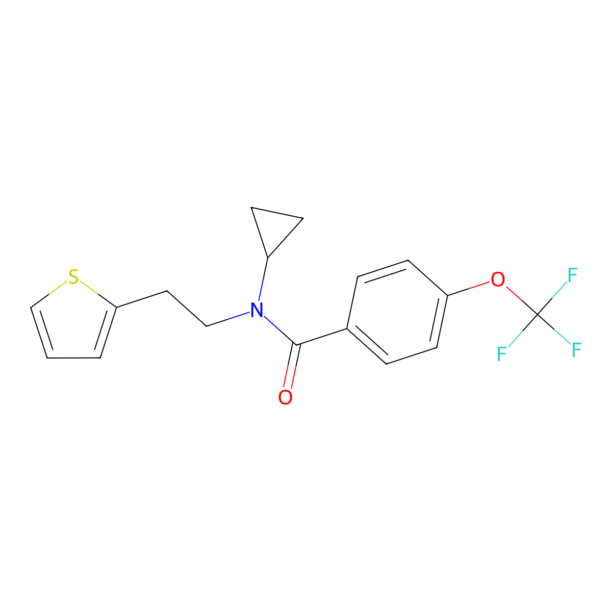 N-cyclopropyl-N-(2-(thiophen-2-yl)ethyl)-4-(trifluoromethoxy)benzamide molecular structure, CAS 1396869-04-7