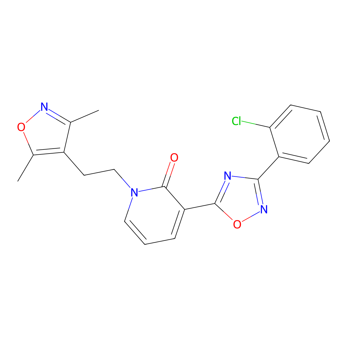 3-(3-(2-chlorophenyl)-1,2,4-oxadiazol-5-yl)-1-(2-(3,5-dimethylisoxazol-4-yl)ethyl)pyridin-2(1H)-one molecular structure, CAS 1396869-05-8