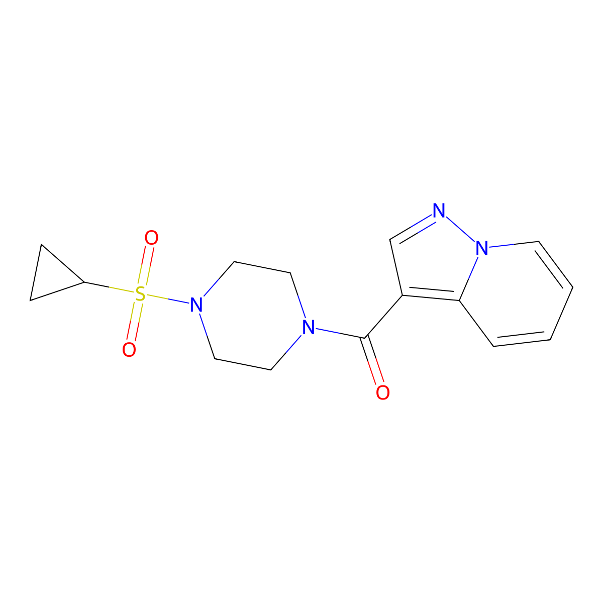 1-(Cyclopropanesulfonyl)-4-{pyrazolo[1,5-a]pyridine-3-carbonyl}piperazine molecular structure, CAS 1396869-08-1