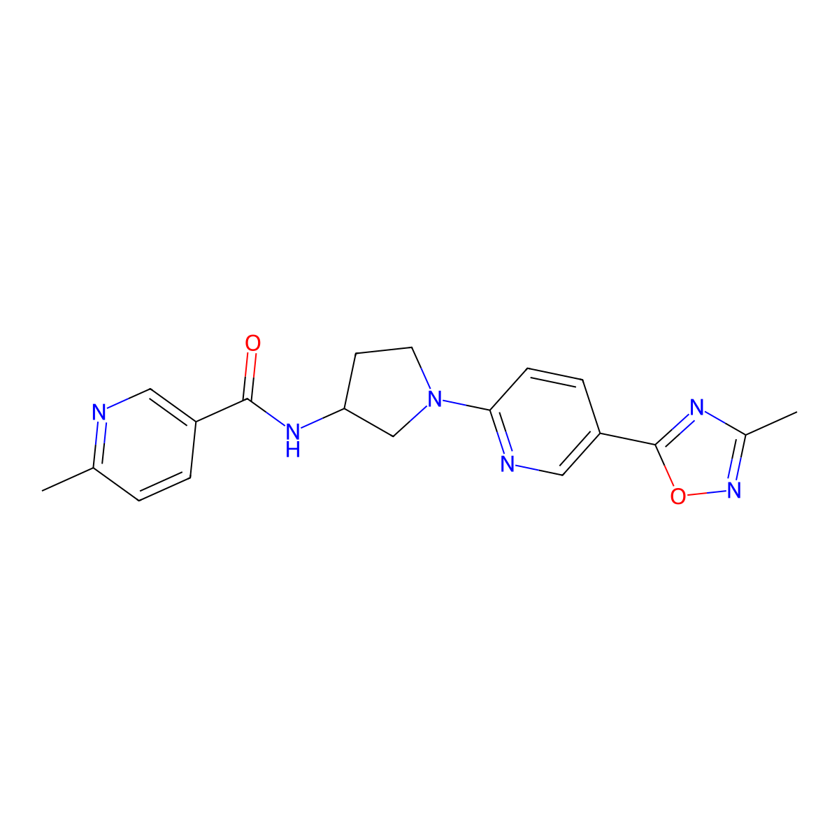 6-methyl-N-{1-[5-(3-methyl-1,2,4-oxadiazol-5-yl)pyridin-2-yl]pyrrolidin-3-yl}nicotinamide molecular structure, CAS 1396869-11-6