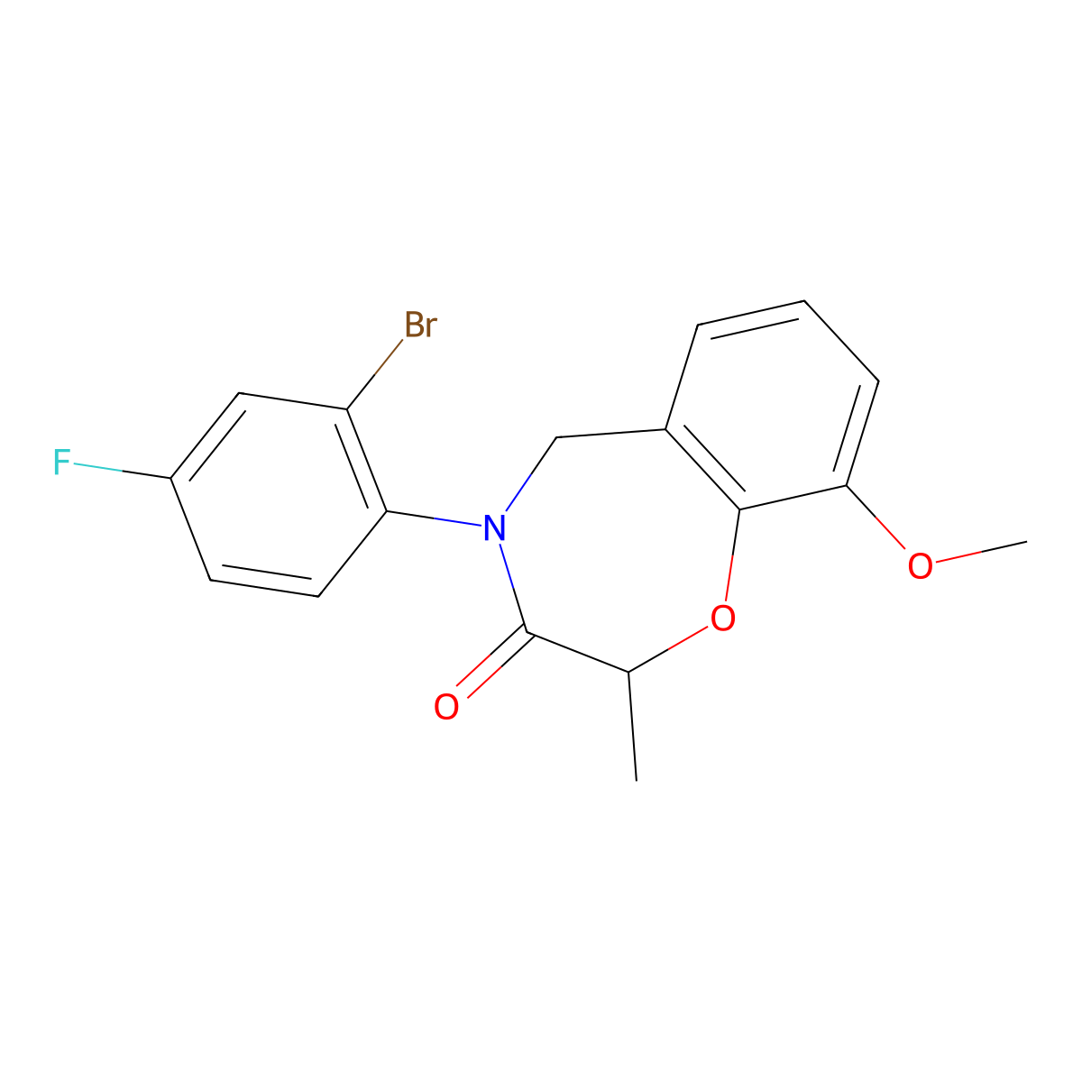 4-(2-bromo-4-fluorophenyl)-9-methoxy-2-methyl-4,5-dihydro-1,4-benzoxazepin-3(2H)-one molecular structure, CAS 1396869-12-7