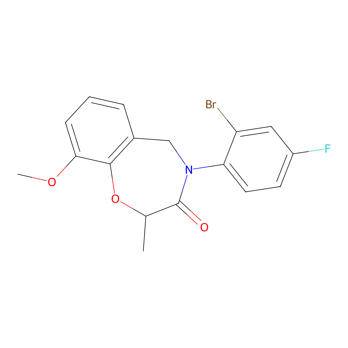 4-(2-bromo-4-fluorophenyl)-9-methoxy-2-methyl-4,5-dihydro-1,4-benzoxazepin-3(2H)-one molecular structure, CAS 1396869-12-7