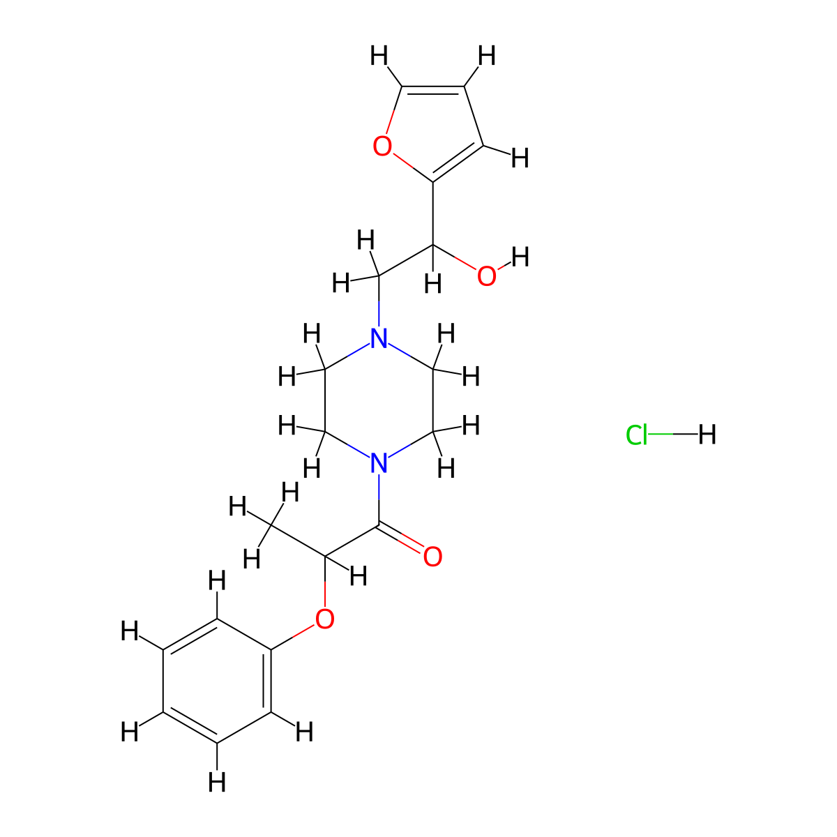 1-{4-[2-(Furan-2-YL)-2-hydroxyethyl]piperazin-1-YL}-2-phenoxypropan-1-one hydrochloride molecular structure, CAS 1396869-17-2