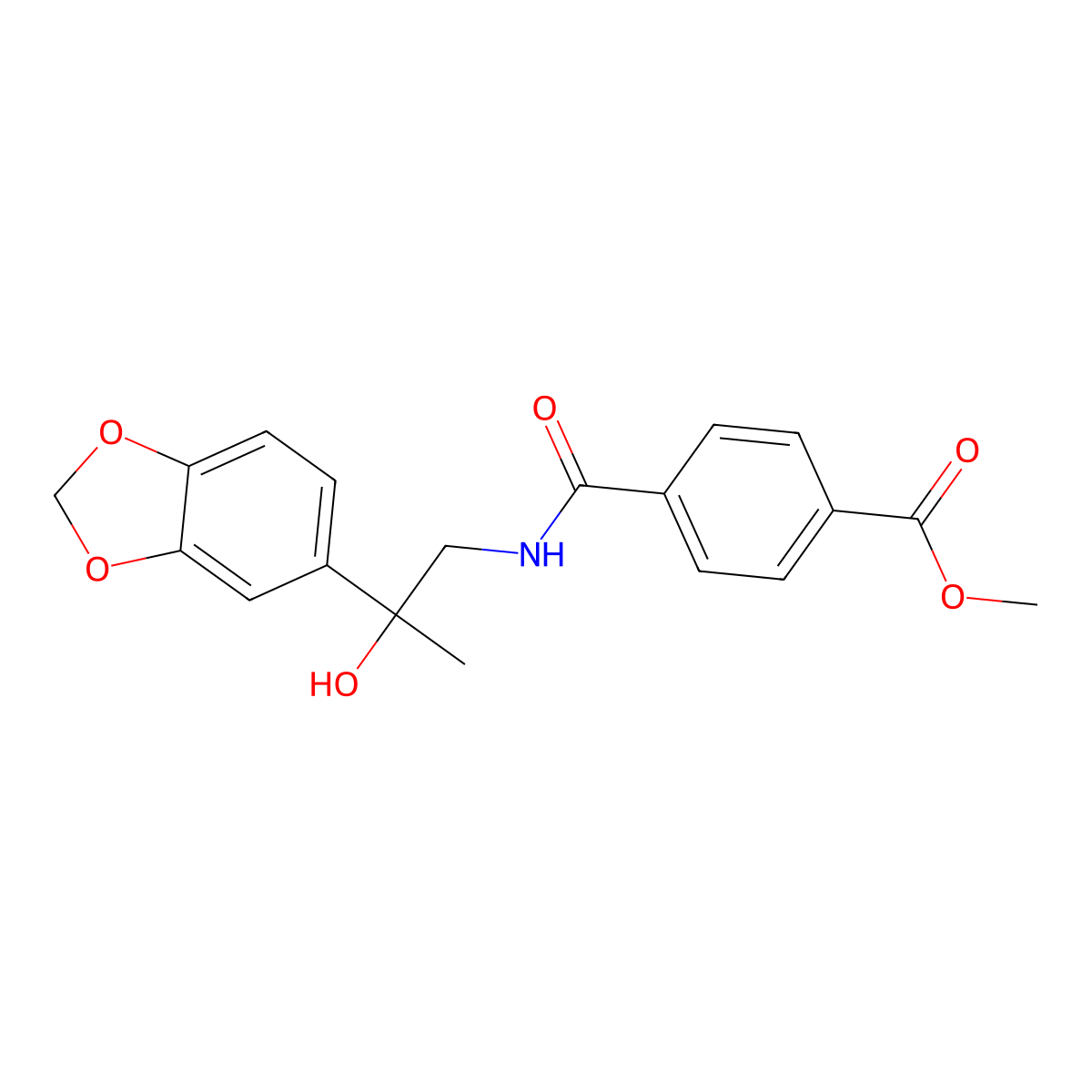 Methyl 4-((2-(benzo[d][1,3]dioxol-5-yl)-2-hydroxypropyl)carbamoyl)benzoate molecular structure, CAS 1396869-29-6
