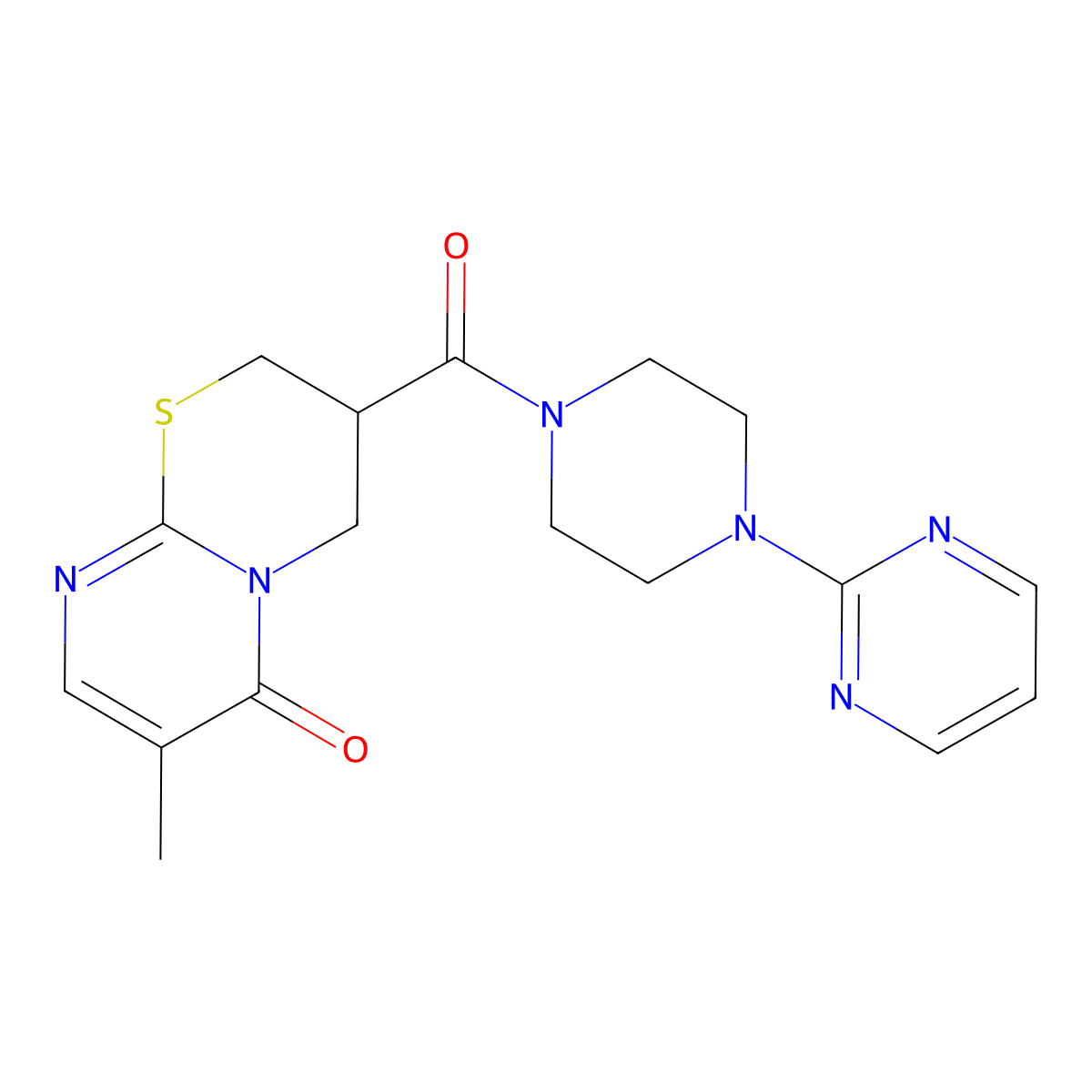 7-methyl-3-(4-(pyrimidin-2-yl)piperazine-1-carbonyl)-3,4-dihydropyrimido[2,1-b][1,3]thiazin-6(2H)-one molecular structure, CAS 1396869-32-1