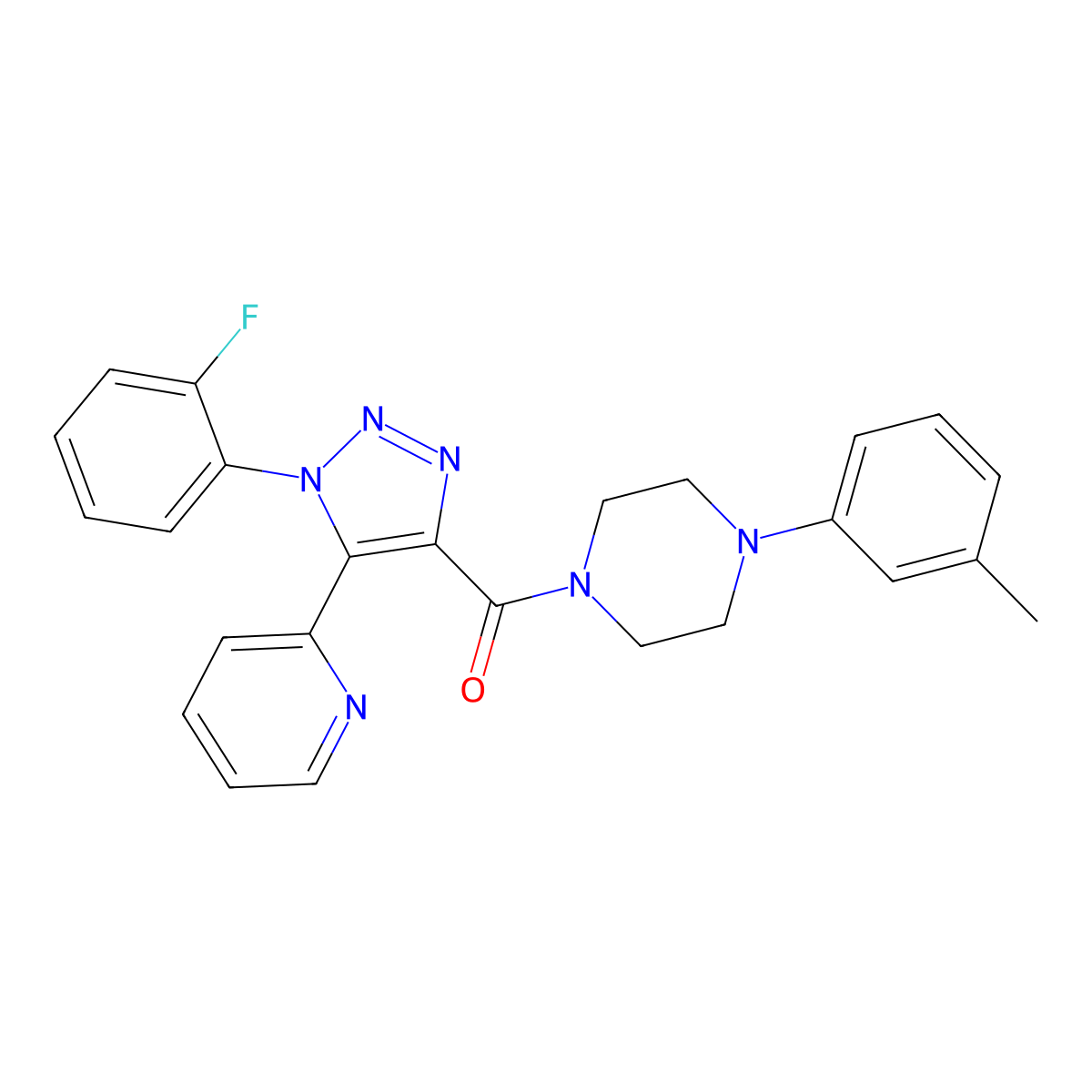 1-{[1-(2-fluorophenyl)-5-pyridin-2-yl-1H-1,2,3-triazol-4-yl]carbonyl}-4-(3-methylphenyl)piperazine molecular structure, CAS 1396869-34-3