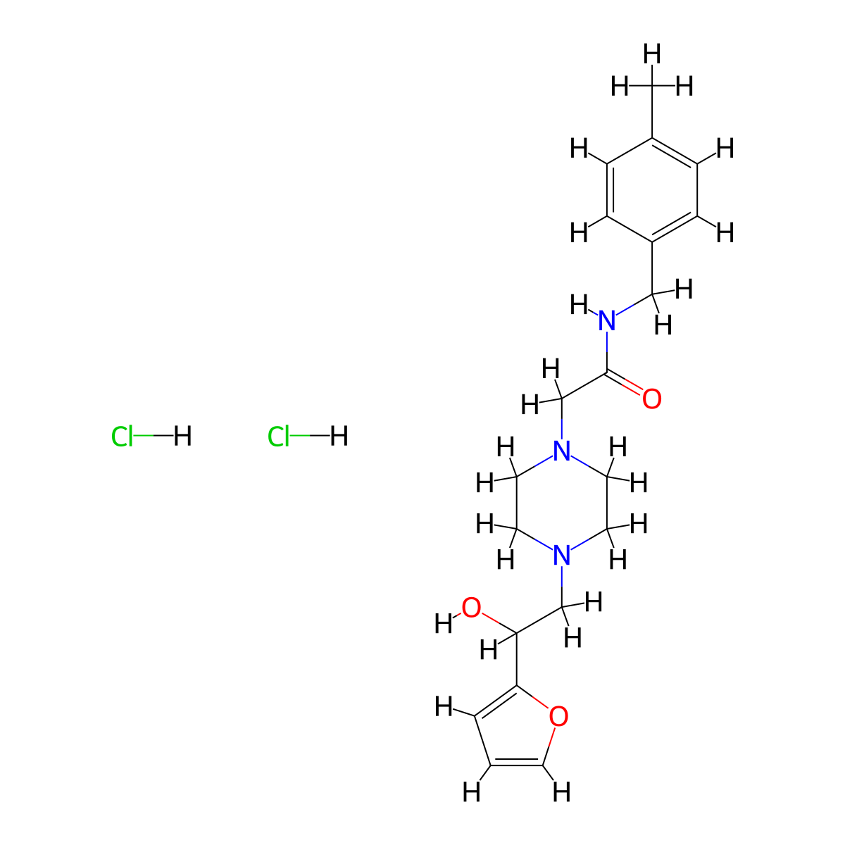 2-(4-(2-(furan-2-yl)-2-hydroxyethyl)piperazin-1-yl)-N-(4-methylbenzyl)acetamide dihydrochloride molecular structure, CAS 1396869-35-4