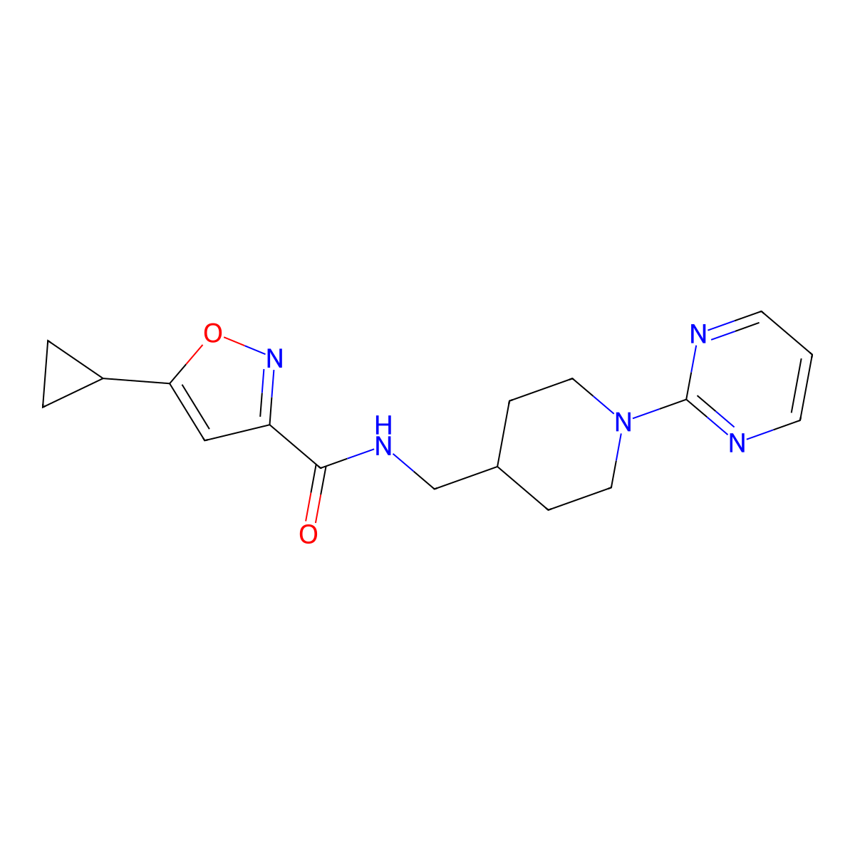 5-cyclopropyl-N-((1-(pyrimidin-2-yl)piperidin-4-yl)methyl)isoxazole-3-carboxamide molecular structure, CAS 1396869-37-6
