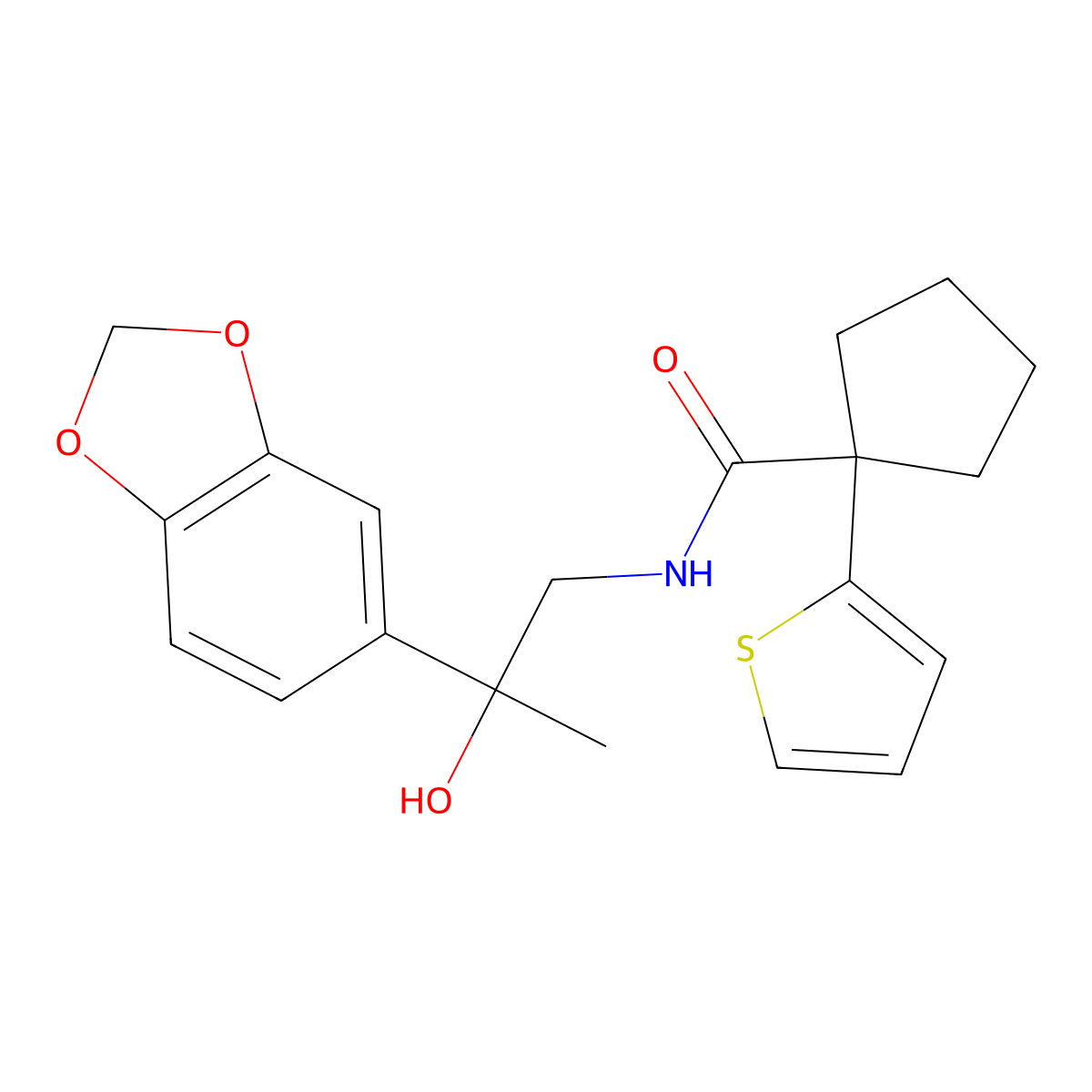 N-(2-(benzo[d][1,3]dioxol-5-yl)-2-hydroxypropyl)-1-(thiophen-2-yl)cyclopentanecarboxamide molecular structure, CAS 1396869-38-7