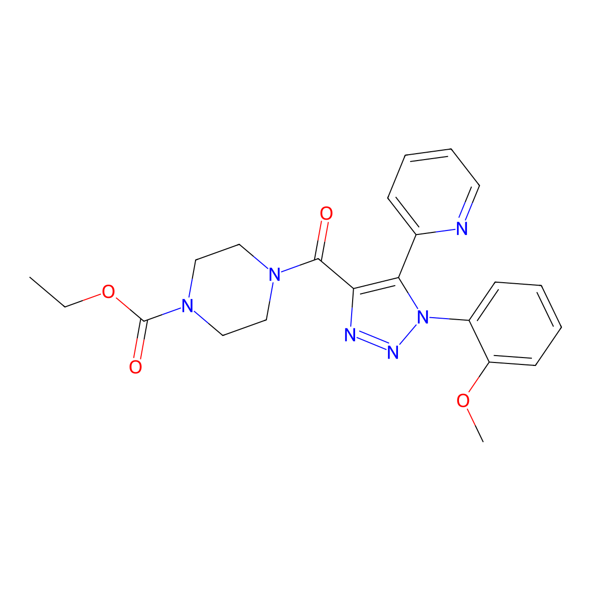 ethyl 4-(1-(2-methoxyphenyl)-5-(pyridin-2-yl)-1H-1,2,3-triazole-4-carbonyl)piperazine-1-carboxylate molecular structure, CAS 1396869-50-3