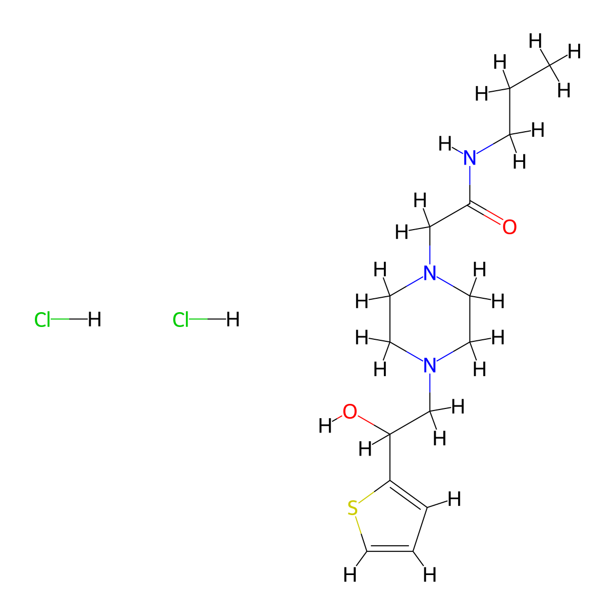 2-(4-(2-hydroxy-2-(thiophen-2-yl)ethyl)piperazin-1-yl)-N-propylacetamide dihydrochloride molecular structure, CAS 1396869-51-4
