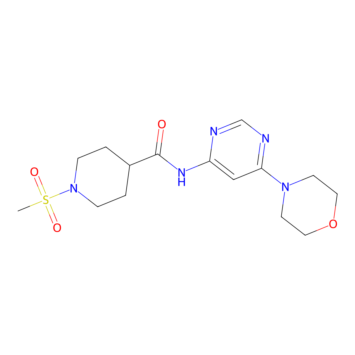 1-(methylsulfonyl)-N-(6-morpholinopyrimidin-4-yl)piperidine-4-carboxamide molecular structure, CAS 1396869-53-6