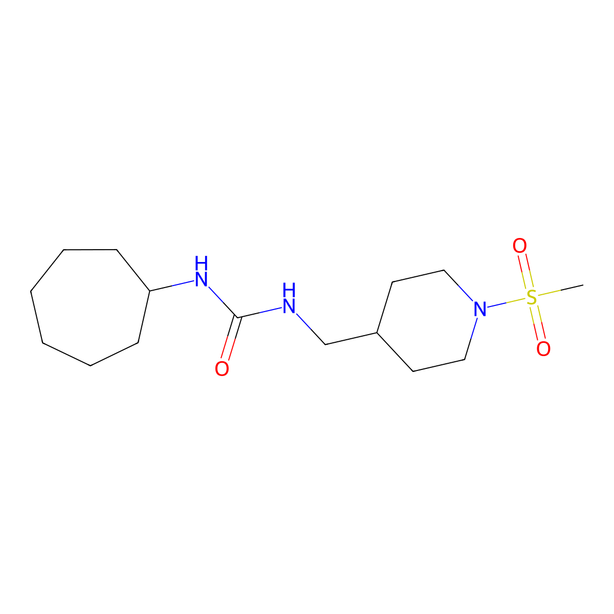 1-Cycloheptyl-3-((1-(methylsulfonyl)piperidin-4-yl)methyl)urea molecular structure, CAS 1396869-56-9