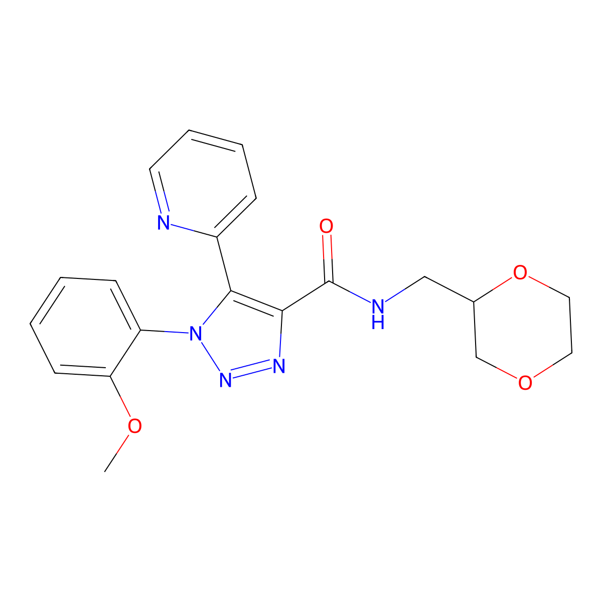 N-[(1,4-dioxan-2-yl)methyl]-1-(2-methoxyphenyl)-5-(pyridin-2-yl)-1H-1,2,3-triazole-4-carboxamide molecular structure, CAS 1396869-57-0