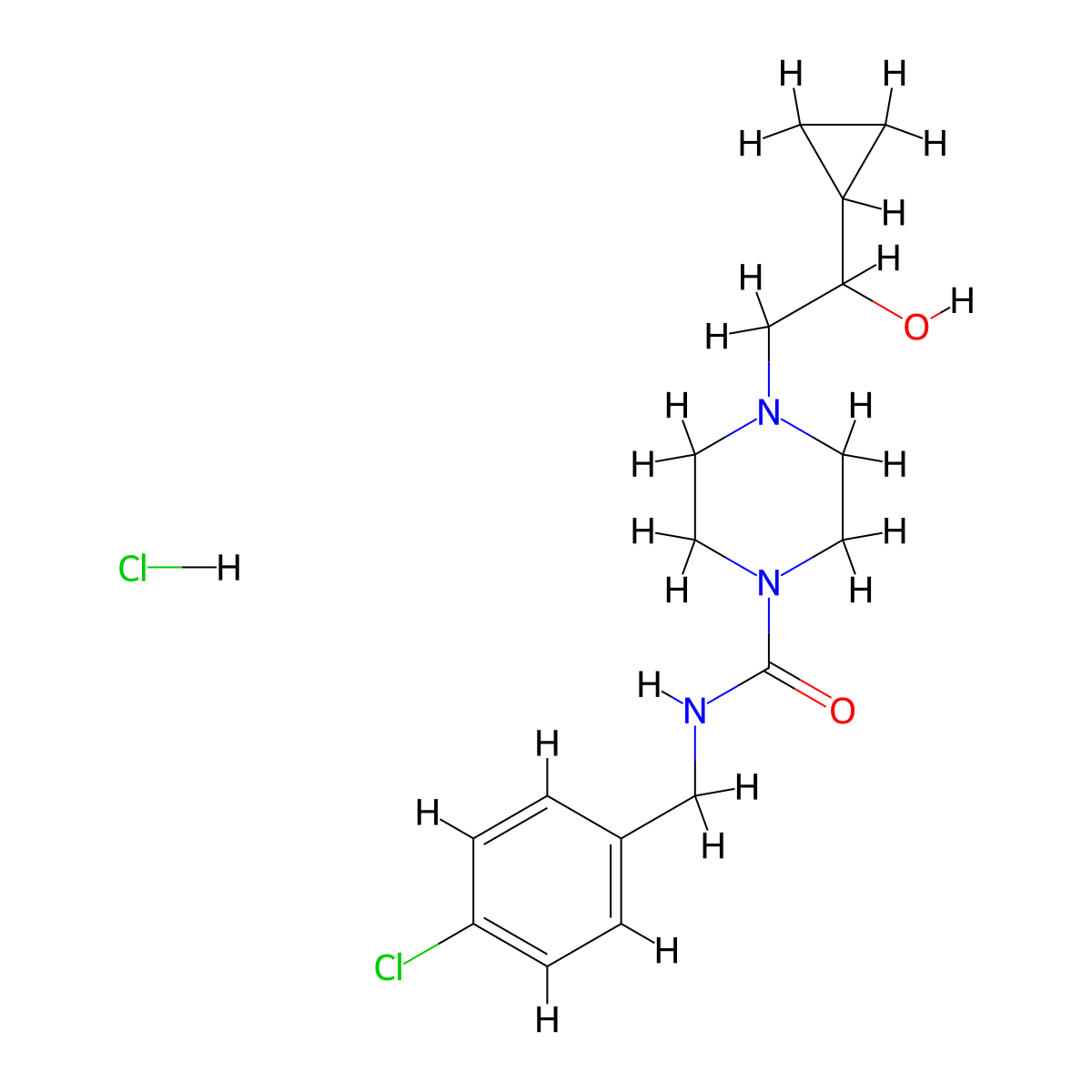 N-(4-chlorobenzyl)-4-(2-cyclopropyl-2-hydroxyethyl)piperazine-1-carboxamide hydrochloride molecular structure, CAS 1396869-60-5