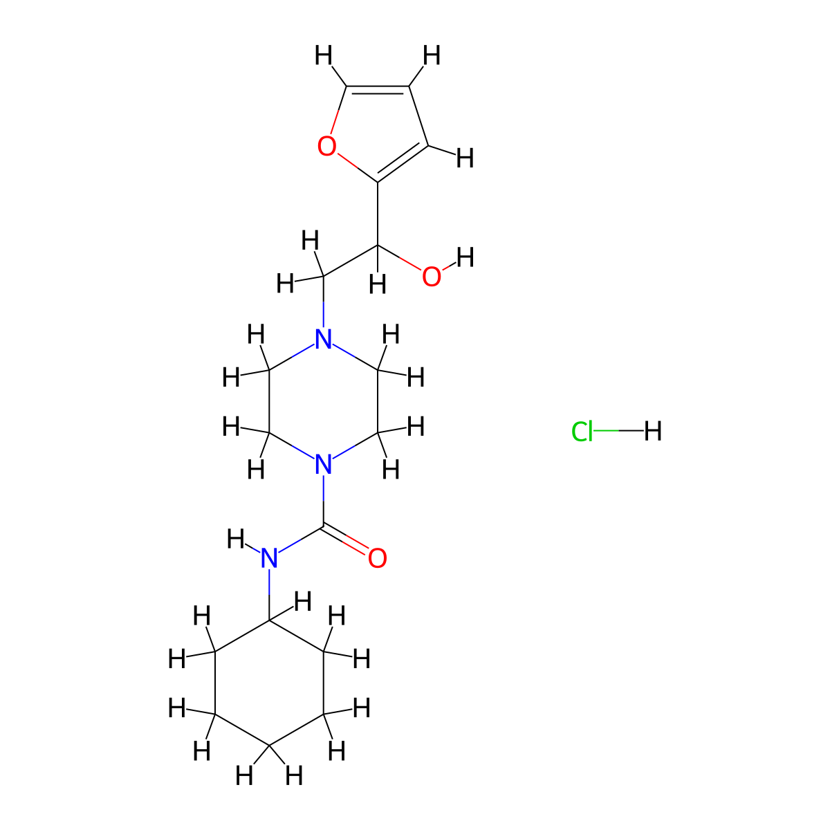 N-Cyclohexyl-4-[2-(furan-2-YL)-2-hydroxyethyl]piperazine-1-carboxamide hydrochloride molecular structure, CAS 1396869-74-1
