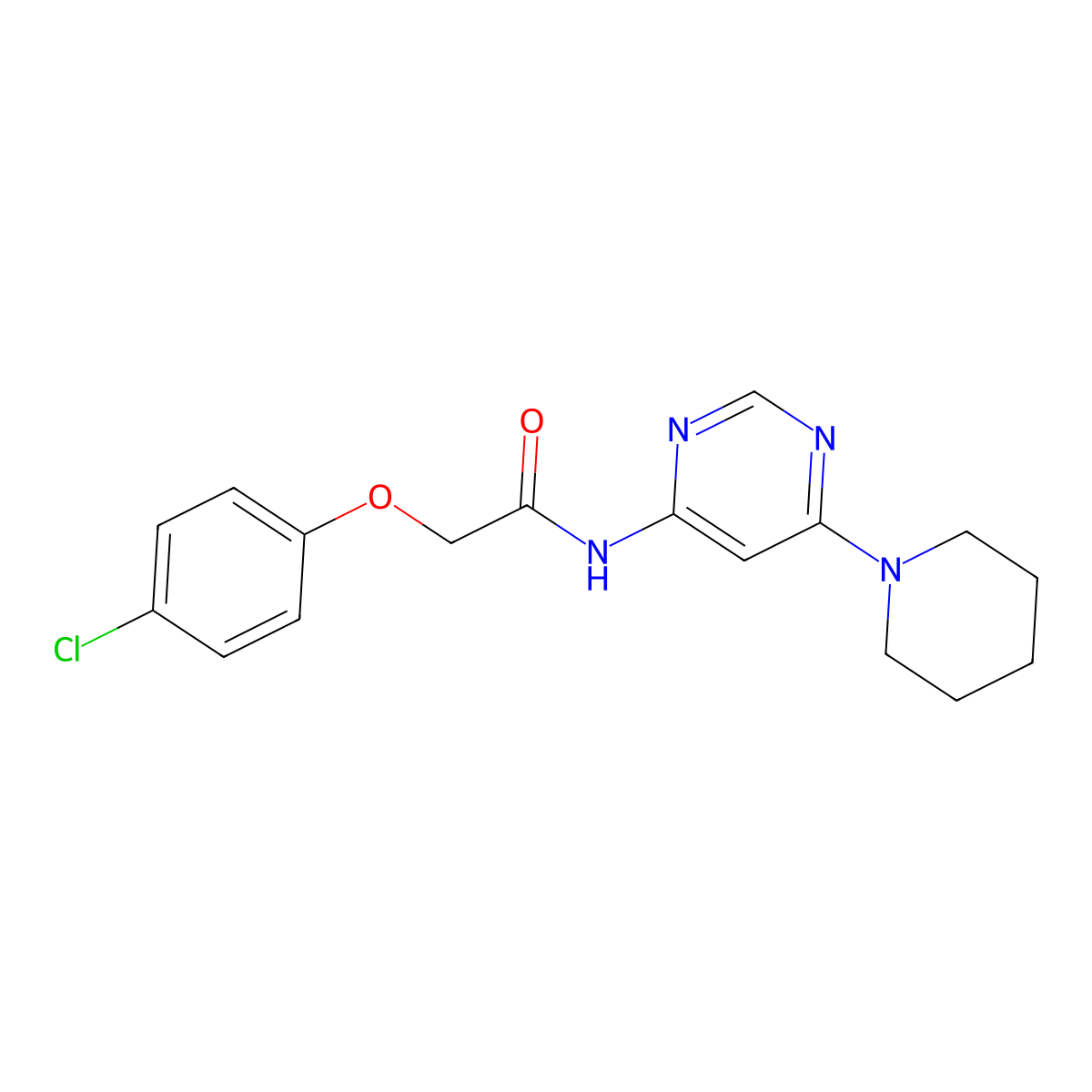 2-(4-chlorophenoxy)-N-[6-(piperidin-1-yl)pyrimidin-4-yl]acetamide molecular structure, CAS 1396869-75-2