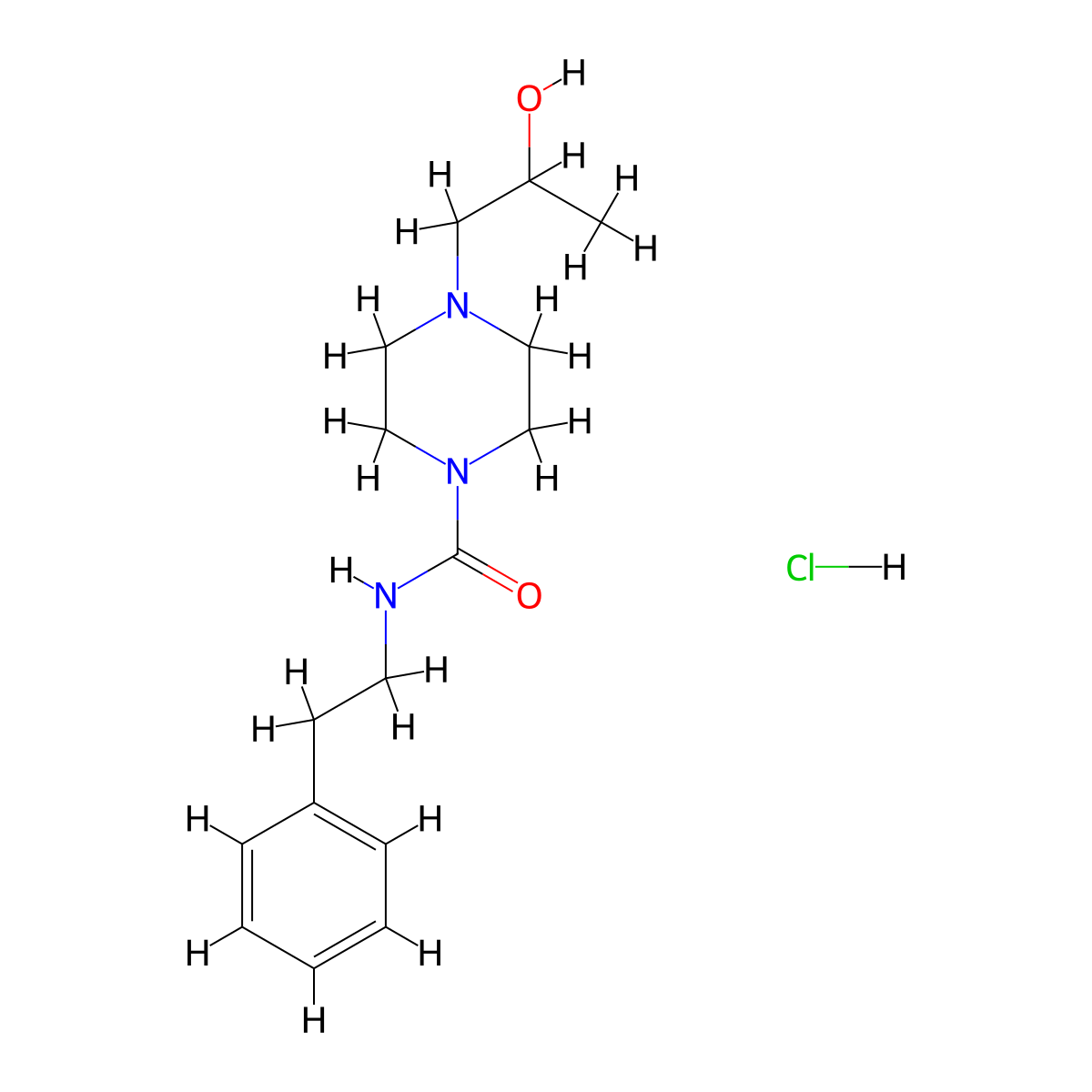 4-(2-hydroxypropyl)-N-phenethylpiperazine-1-carboxamide hydrochloride molecular structure, CAS 1396869-79-6
