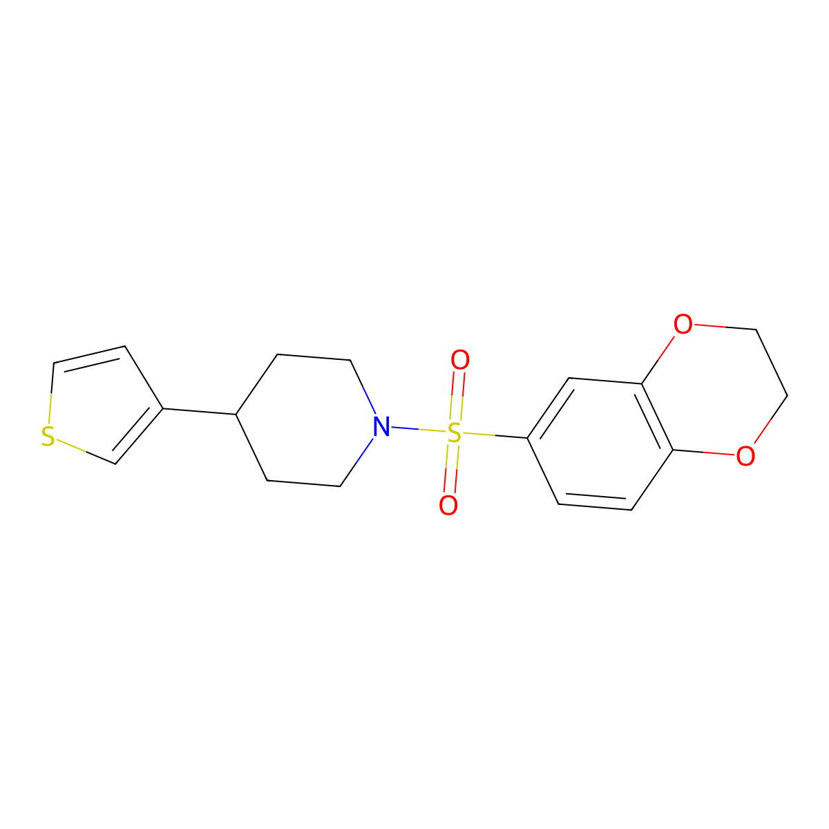 1-((2,3-Dihydrobenzo[b][1,4]dioxin-6-yl)sulfonyl)-4-(thiophen-3-yl)piperidine molecular structure, CAS 1396869-83-2