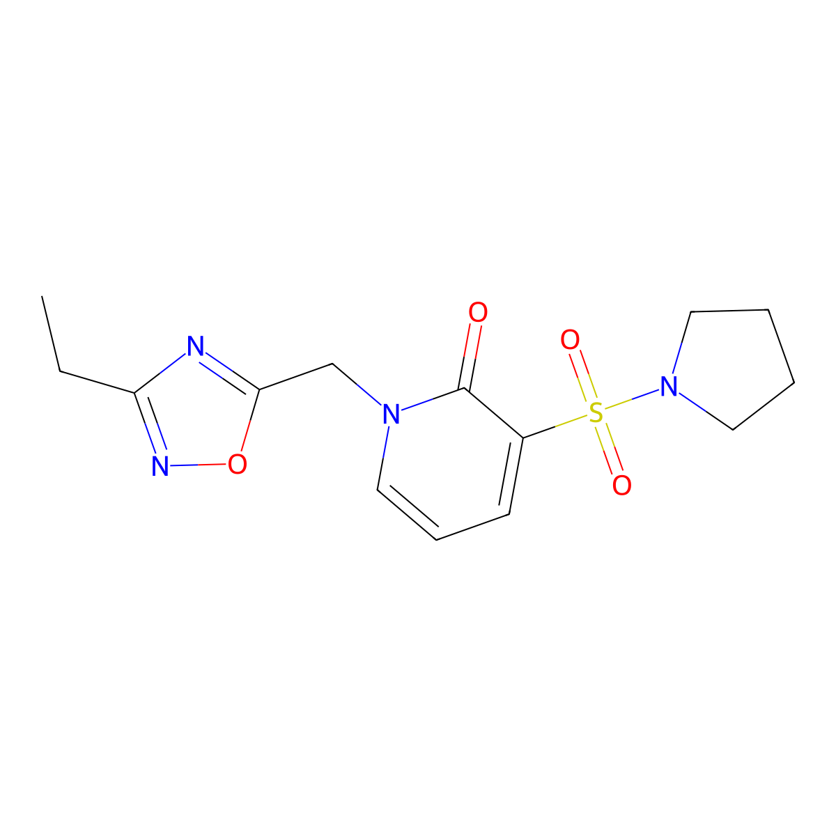 1-((3-ethyl-1,2,4-oxadiazol-5-yl)methyl)-3-(pyrrolidin-1-ylsulfonyl)pyridin-2(1H)-one molecular structure, CAS 1396869-88-7