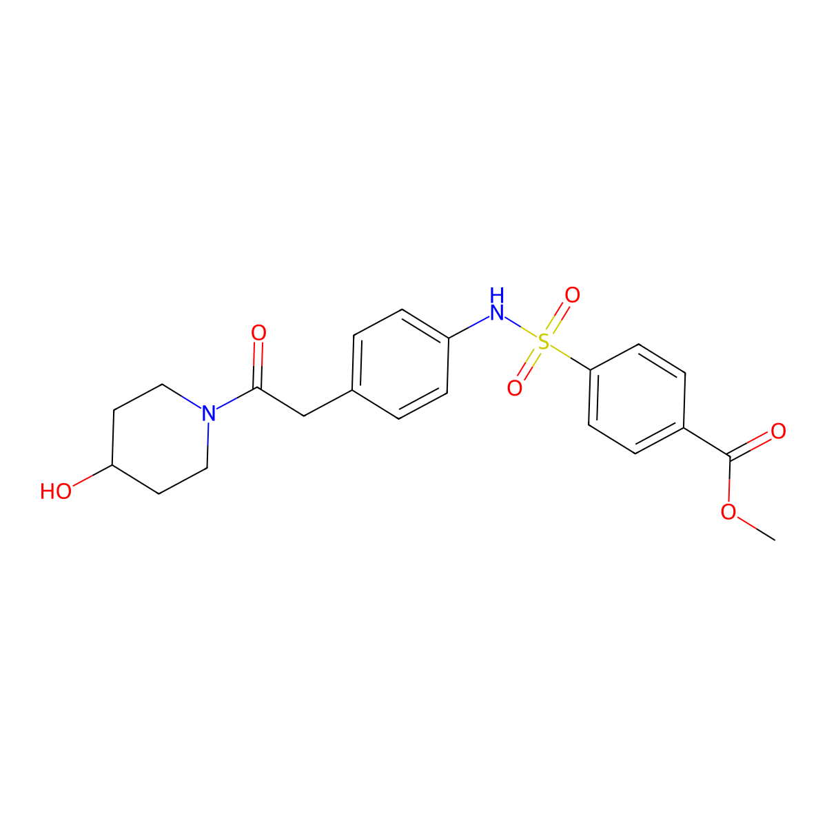 methyl 4-(N-(4-(2-(4-hydroxypiperidin-1-yl)-2-oxoethyl)phenyl)sulfamoyl)benzoate molecular structure, CAS 1396869-92-3