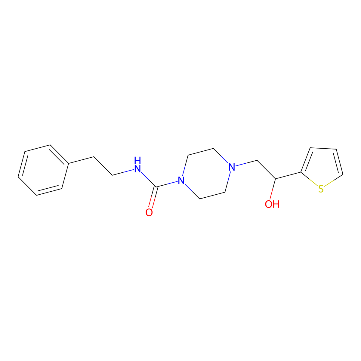 4-(2-hydroxy-2-(thiophen-2-yl)ethyl)-N-phenethylpiperazine-1-carboxamide molecular structure, CAS 1396869-95-6